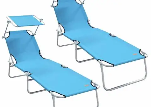 Șezlonguri pliabile 2 buc cu copertină Albastru deschis 600D țesătură Oxford - 2/5