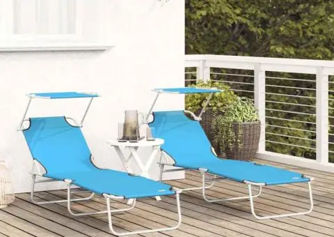 Șezlonguri pliabile 2 buc cu copertină Albastru deschis 600D țesătură Oxford - 3/5