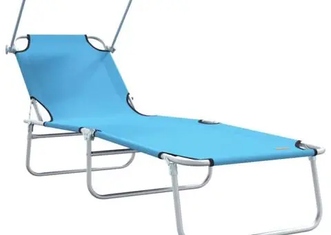 Șezlonguri pliabile 2 buc cu copertină Albastru deschis 600D țesătură Oxford - 4/5