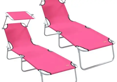 Șezlonguri pliabile 2 bucăți cu copertină roz din țesătură Oxford 600D - 2/5