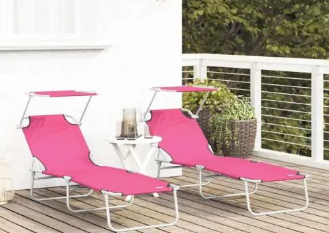 Șezlonguri pliabile 2 bucăți cu copertină roz din țesătură Oxford 600D - 3/5