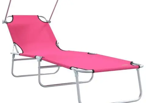 Șezlonguri pliabile 2 bucăți cu copertină roz din țesătură Oxford 600D - 4/5