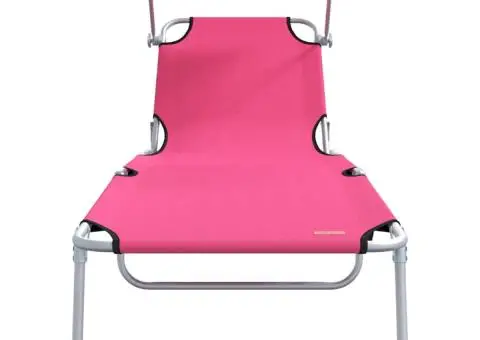Șezlonguri pliabile 2 bucăți cu copertină roz din țesătură Oxford 600D - 5/5
