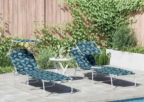 Șezlonguri pliabile 2 buc cu model cu frunze din material Oxford 600D - 1/5