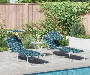 vidaXL Șezlonguri pliabile 2 buc cu model cu frunze din material Oxford 600D
