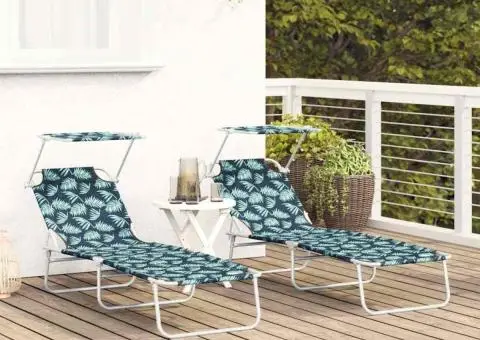 Șezlonguri pliabile 2 buc cu model cu frunze din material Oxford 600D - 3/5