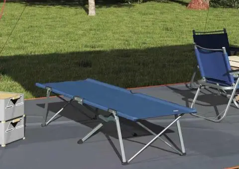 Pat de camping pliabil Albastru Metal, Textil Standard Pliabil - 1/5