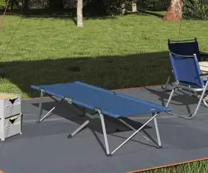 vidaXL Pat de camping pliabil Albastru Metal, Textil Standard Pliabil
