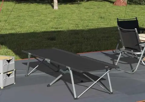 Pat pliabil de camping cu geantă de transport Negru 600D Oxford Fabric - 1/5