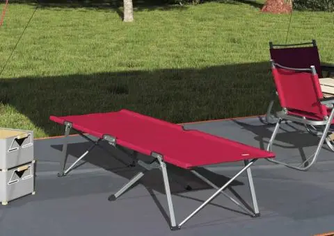 Pat Pliabil de Camping Roșu Metal și Material Textil Standard - 1/5