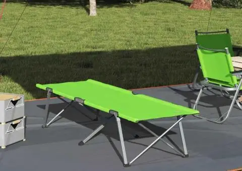 Pat Camping Pliabil Verde închis Metal, Poliester O persoană - 1/5