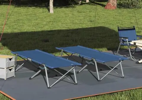 Set de pat pliabil pentru camping Albastru Material textil și metal - 1/5