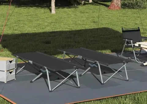 Paturi de Camping 2 buc cu geantă de transport Negru Țesătură Oxford 600D - 1/5