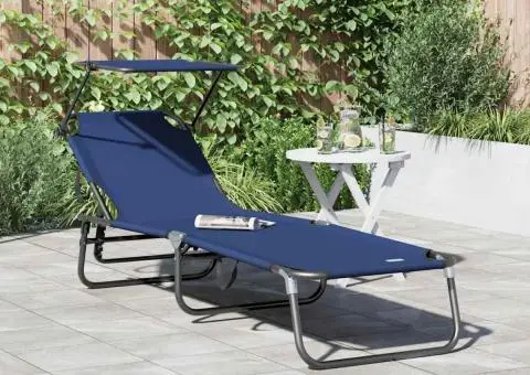Șezlong Pliabil cu Copertină Albastru din Material Oxford 600D - 1/5