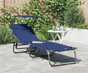 vidaXL Șezlong Pliabil cu Copertină Albastru din Material Oxford 600D