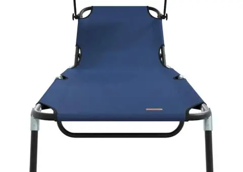 Șezlong Pliabil cu Copertină Albastru din Material Oxford 600D - 4/5