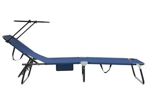 Șezlong Pliabil cu Copertină Albastru din Material Oxford 600D - 5/5