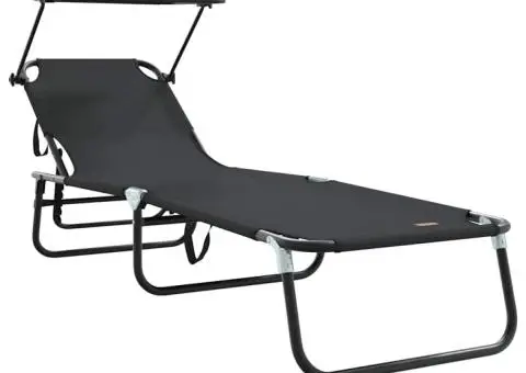 Șezlong pliabil cu copertină Negru 600D material Oxford - 2/5