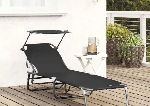 Șezlong pliabil cu copertină Negru 600D material Oxford - 3/5