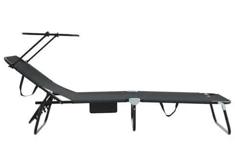 Șezlong pliabil cu copertină Negru 600D material Oxford - 5/5