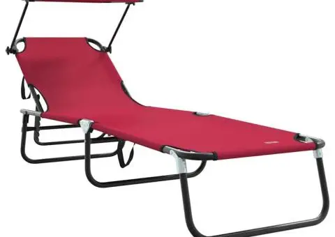 Șezlong pliabil cu copertină roșu din țesătură Oxford 600D - 2/5