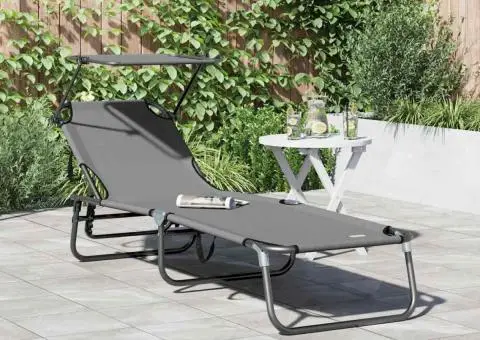 Șezlong pliabil cu copertină Gri din material Oxford 600D - 1/5