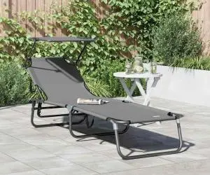 vidaXL Șezlong pliabil cu copertină Gri din material Oxford 600D