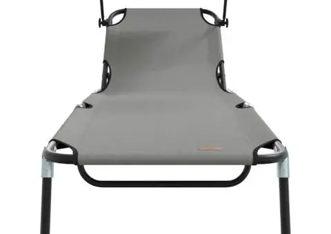 Șezlong pliabil cu copertină Gri din material Oxford 600D - 4/5