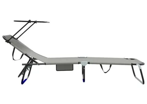 Șezlong pliabil cu copertină Gri din material Oxford 600D - 5/5