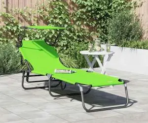 vidaXL Șezlong Pliabil cu Copertină Verde 600D Oxford