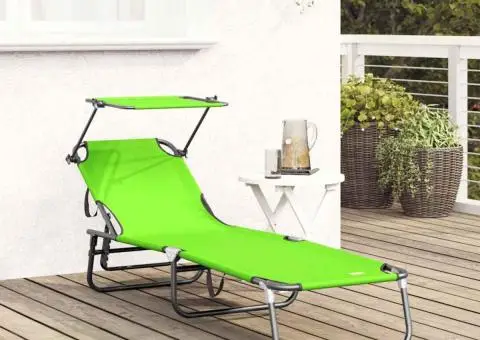 Șezlong Pliabil cu Copertină Verde 600D Oxford - 3/5