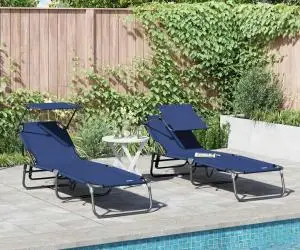 vidaXL Șezlonguri pliabile 2 buc. cu copertină din țesătură Oxford 600D albastră