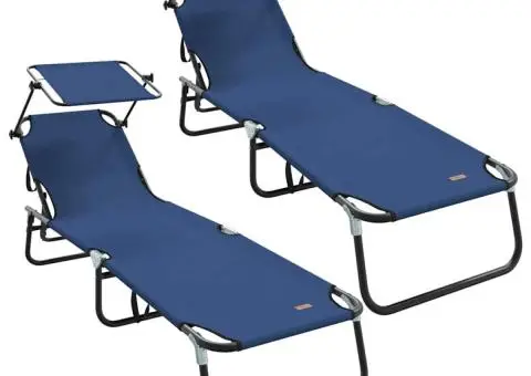 Șezlonguri pliabile 2 buc. cu copertină din țesătură Oxford 600D albastră - 2/5