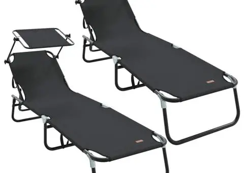 Șezlonguri Pliabile 2 buc cu Copertină Negru Material Oxford 600D - 2/5