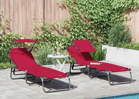 Șezlonguri pliabile 2 buc cu copertină Roșu 600D Oxford Fabric - 1/5