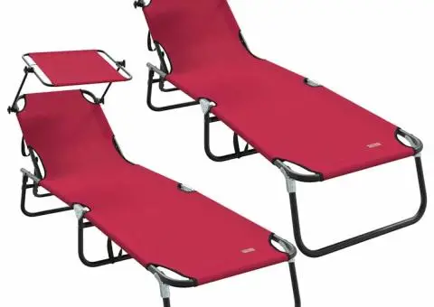 Șezlonguri pliabile 2 buc cu copertină Roșu 600D Oxford Fabric - 2/5