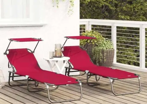 Șezlonguri pliabile 2 buc cu copertină Roșu 600D Oxford Fabric - 3/5