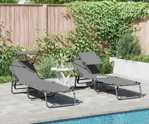 vidaXL Set de 2 șezlonguri pliabile cu baldaquin Gri din material Oxford 600D