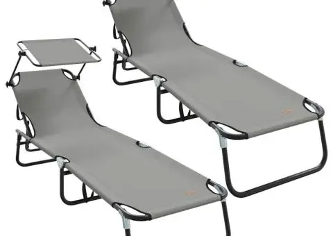 Set de 2 șezlonguri pliabile cu baldaquin Gri din material Oxford 600D - 2/5