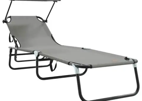 Set de 2 șezlonguri pliabile cu baldaquin Gri din material Oxford 600D - 4/5