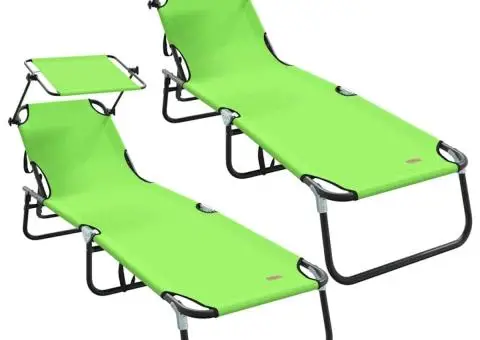 2 șezlonguri pliabile cu copertină Verde țesătură Oxford 600D - 2/5