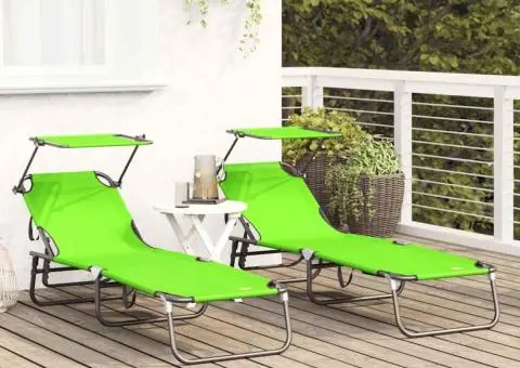 2 șezlonguri pliabile cu copertină Verde țesătură Oxford 600D - 3/5