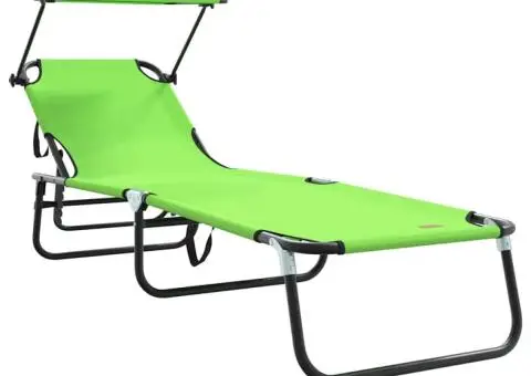 2 șezlonguri pliabile cu copertină Verde țesătură Oxford 600D - 4/5