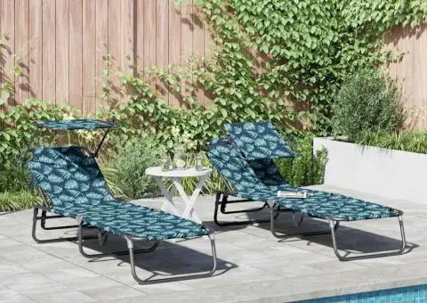 Șezlonguri pliabile 2 pcs cu print cu frunze din țesătură Oxford 600D - 1/5