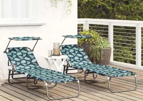 Șezlonguri pliabile 2 pcs cu print cu frunze din țesătură Oxford 600D - 3/5