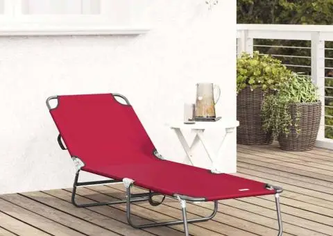 Șezlong pliabil portabil roșu din țesătură Oxford 600D - 3/5