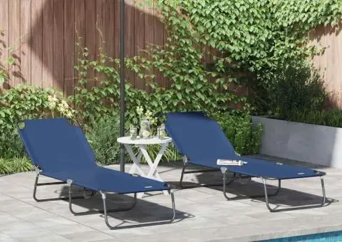 Set 2 șezlonguri pliabile Albastru 600D Material Oxford - 1/5