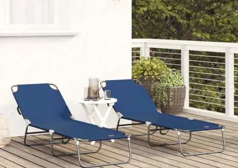 Set 2 șezlonguri pliabile Albastru 600D Material Oxford - 3/5