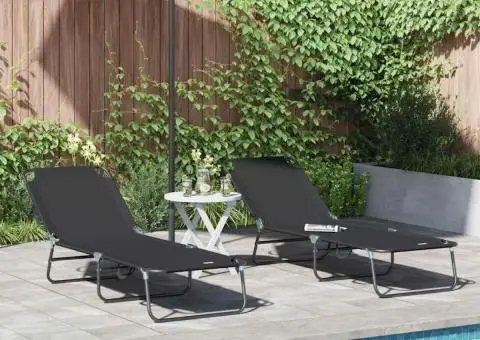 Șezlong pliant 2 buc. Portabil Negru 600D țesătură Oxford - 1/5