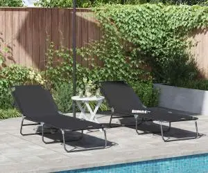 vidaXL Șezlong pliant 2 buc. Portabil Negru 600D țesătură Oxford